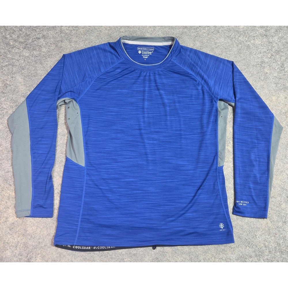 Coolibar Aqua Suntect UPF 50+ Blue Space Dye Long Sleeve Shirt Mens Large Golf